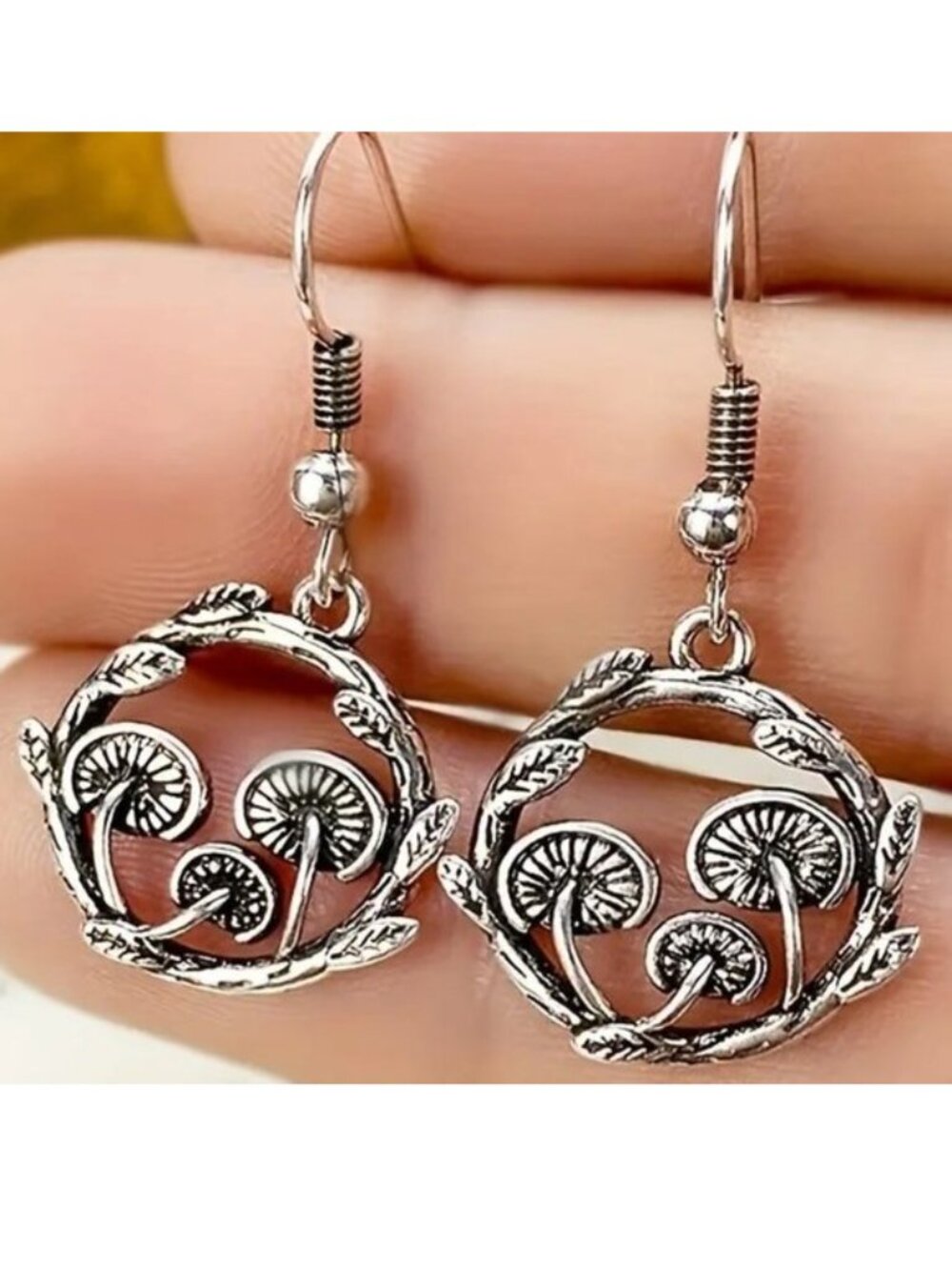 Mushroom Earrings Circle 3D Leaves Trendy Boho Stylish Trippy Wonderland Fashion